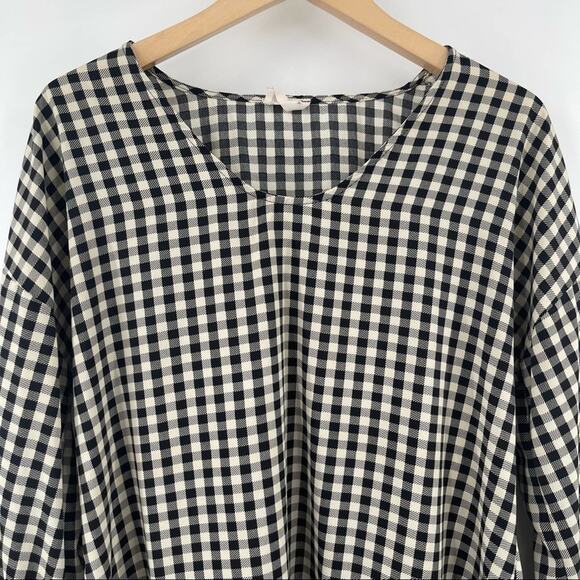 143 STORY by LINEUP Blouse Buffalo Check Ruffle Sleeves Ties Black SZ Small - Picture 4 of 9